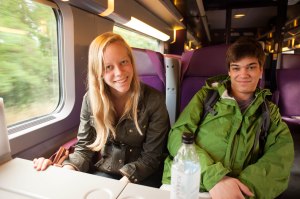 Laura and Jordan on the train to Poitiers!
